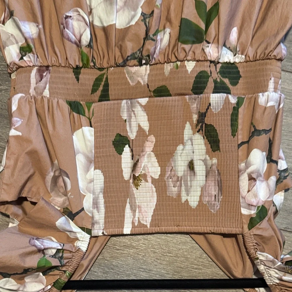 Express Floral Tiered Maxi Dress in Tan with White & Green - Picture 5 of 6